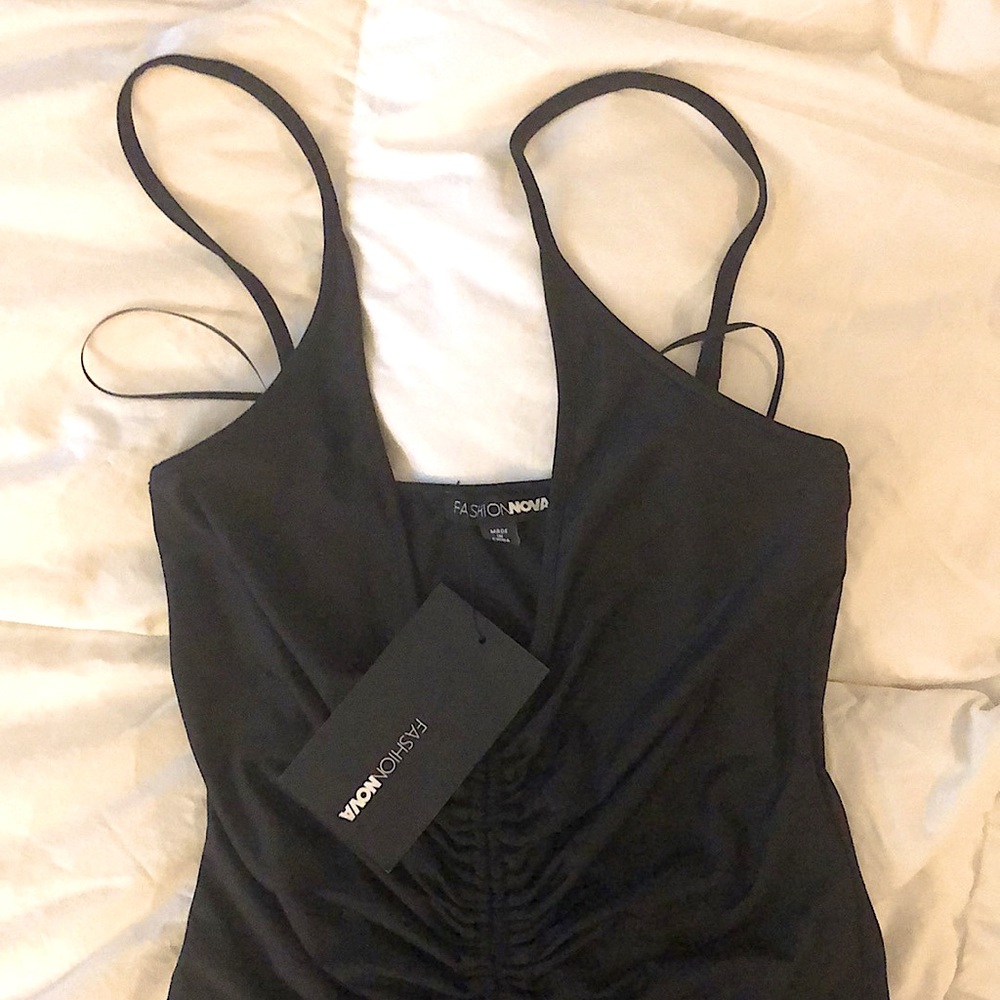 NWT Fashion Nova Black Tank Ruched Mini Dress (XS) - Picture 5 of 5